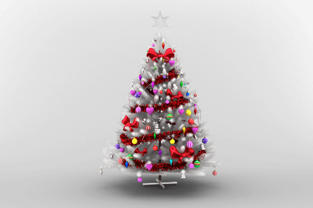 Vibrant Christmas Tree with Multicolor Decorations on Transparent Background