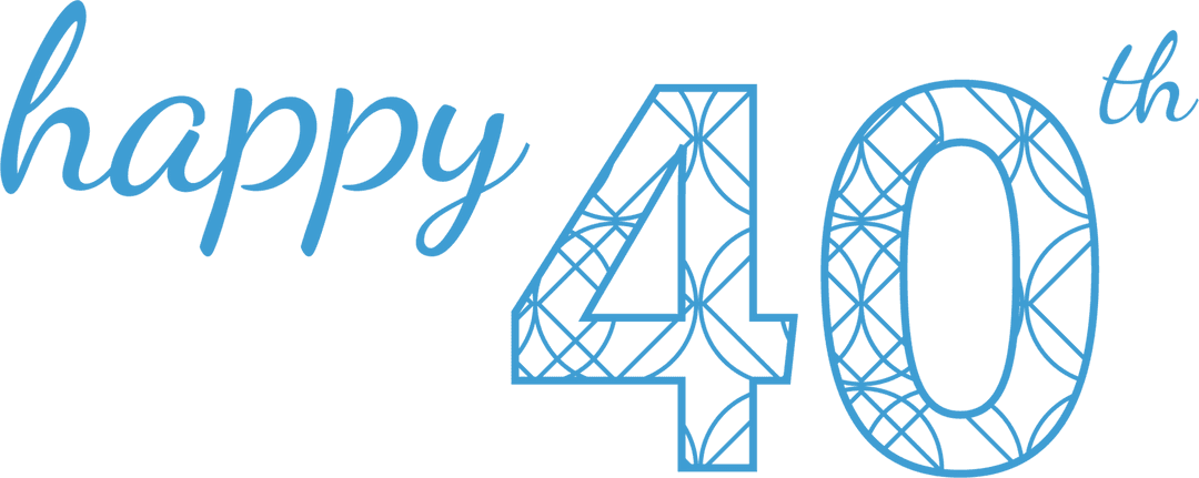 Happy 40th Birthday Blue Decorative Text on Transparent Background