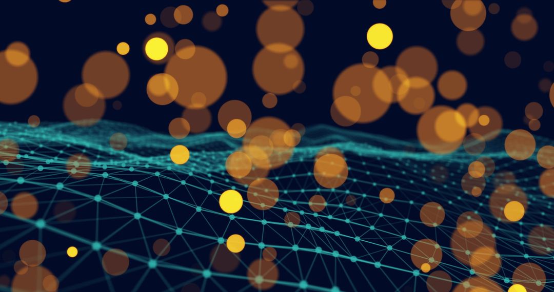 Abstract Yellow Bokeh Lights Over Digital Wave Background