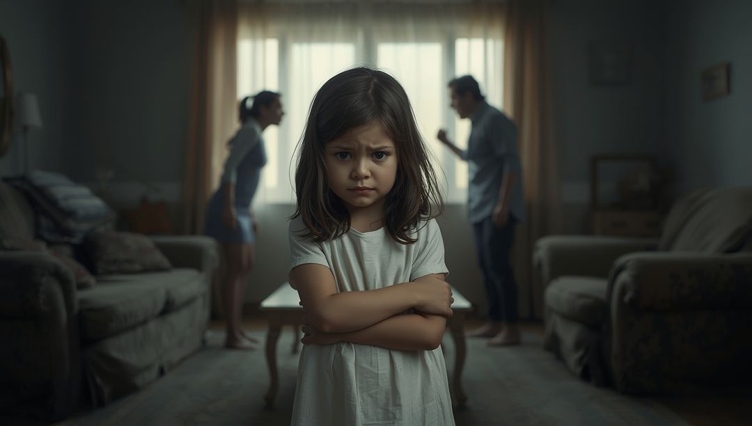 Child Sitting Stoically Amid Parental Argument at Home