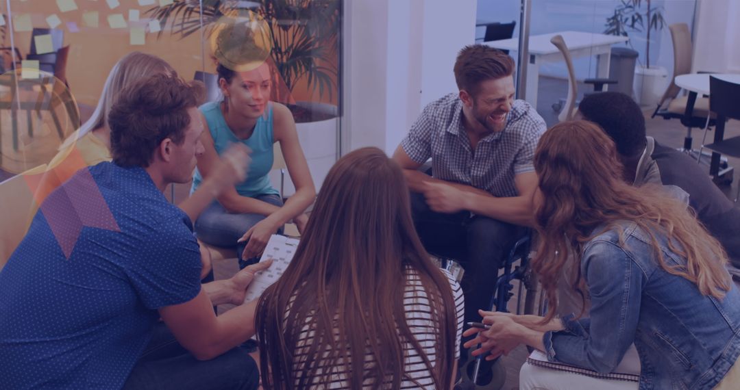 Diverse Team Engaging in a Creative Brainstorm Session at Work