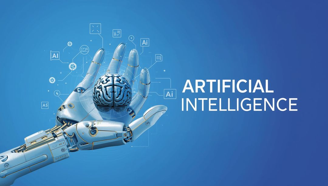 Metallic Robot Hand Holding Brain Representing AI Innovation