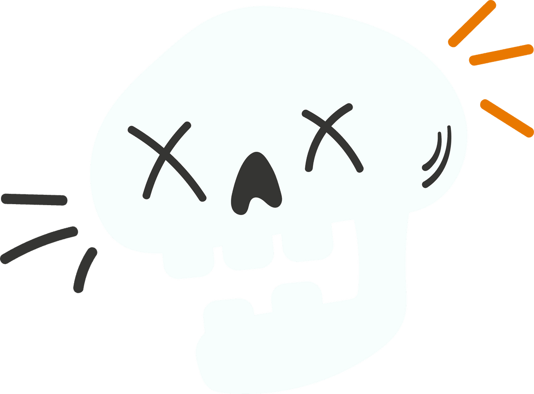 Minimalist Icon Skull with Black and Orange Accents on Transparent Background