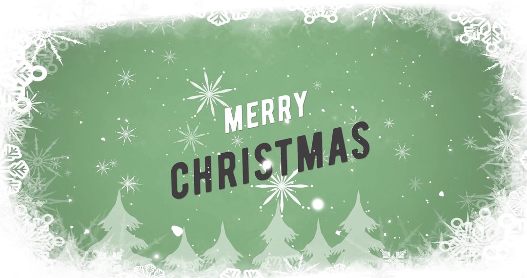Merry Christmas Text with Winter Scenery and Falling Snow
