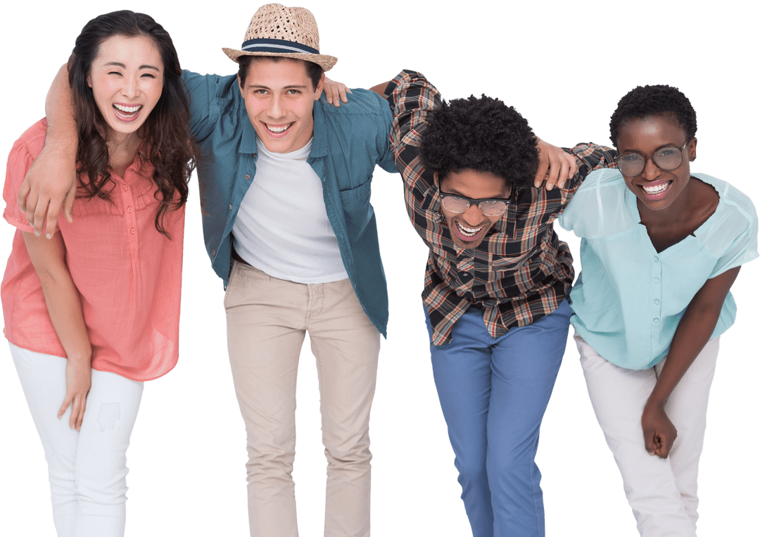 Diverse Group of Friends Smiling With Transparent Background