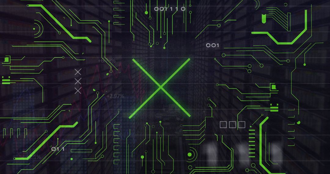 Futuristic Digital Circuit on Computer Server Background