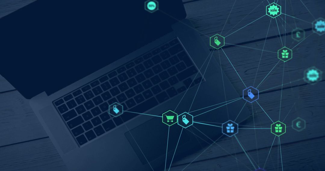 Digital Connection Network Over Laptop in Technology Interface