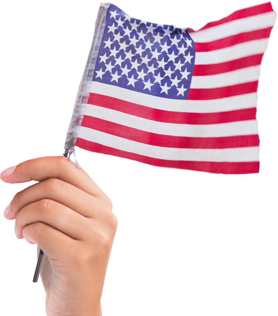 Hand Holding USA Flag on Transparent Background