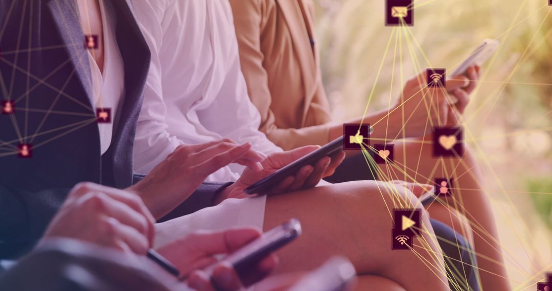 Professional Group Engaging with Social Media on Mobile Devices