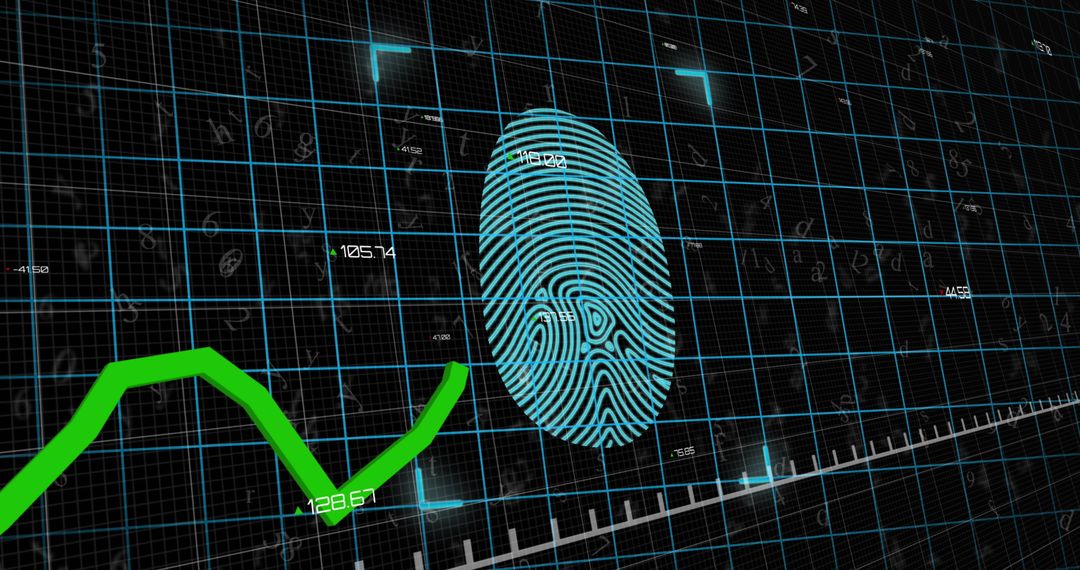 Digital fingerprint with rising statistic line and data interface