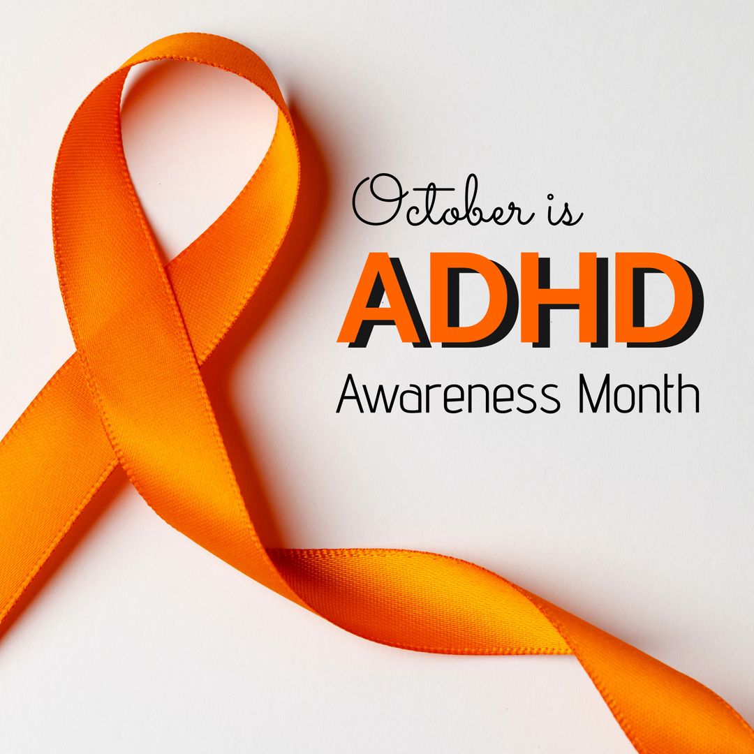 October ADHD Awareness Month Orange Ribbon on White