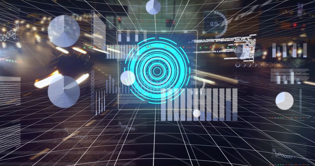Futuristic Data Interface with Digital Elements in Urban Scene