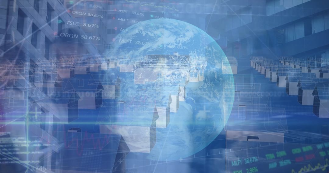 Global Business Finance with Digital Data Overlay and Futuristic Globe