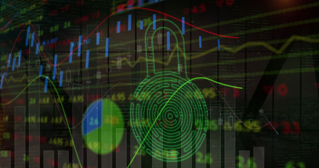 Digital Padlock Over Financial Data Illustrating Cybersecurity Protection