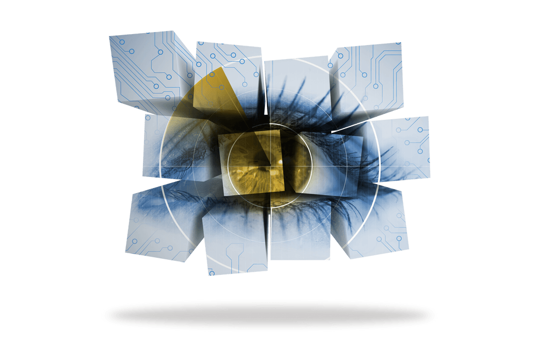 Digital Abstract Eye Composed of Connected Technological Cubes Transparency