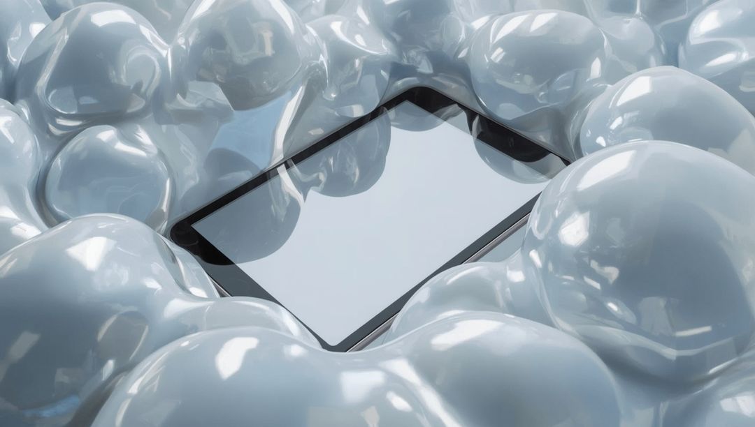 Modern Tablet Amidst Reflective Foam Bubbles