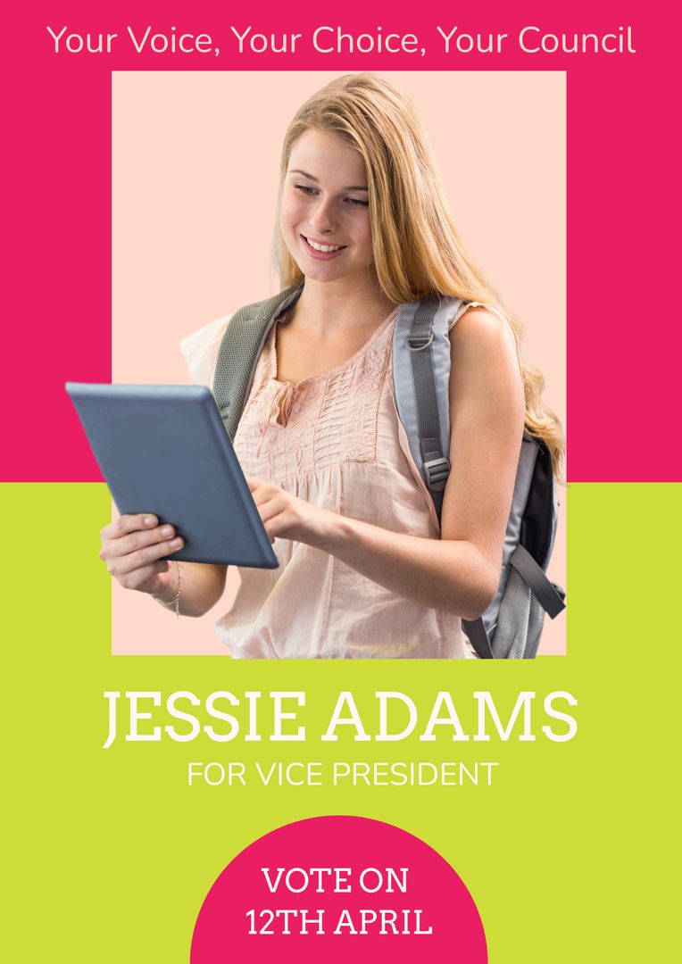 Student Election Campaign Poster with Woman Promoting Council Actions - Download Free Stock Templates Pikwizard.com