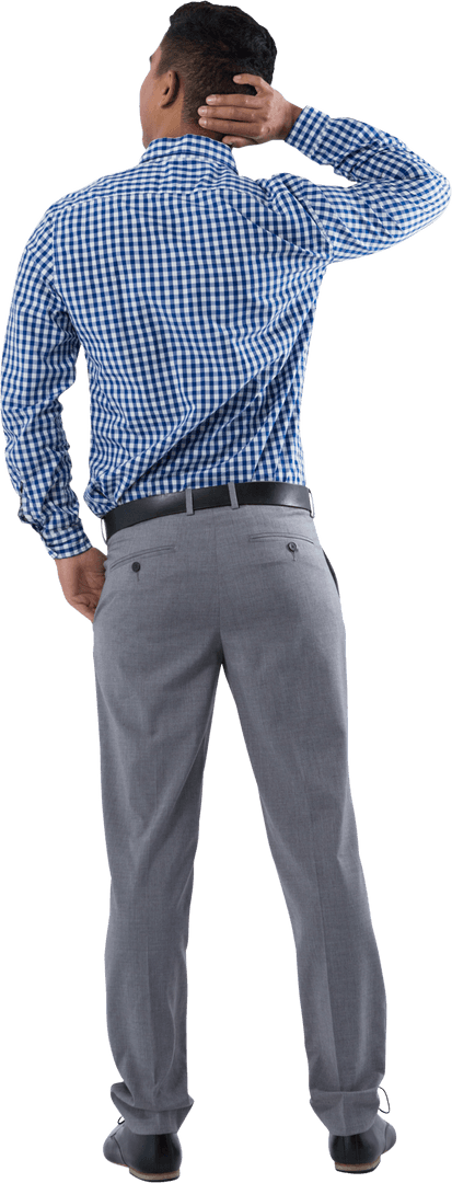 Rear View of Man Scratching Head in Transparent Background