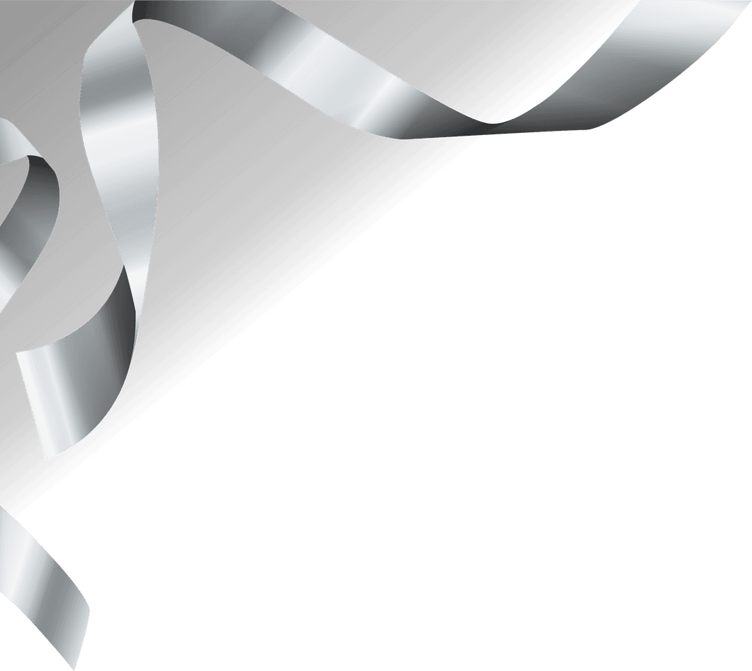 Elegant Silver Ribbon Curling on Transparent Background