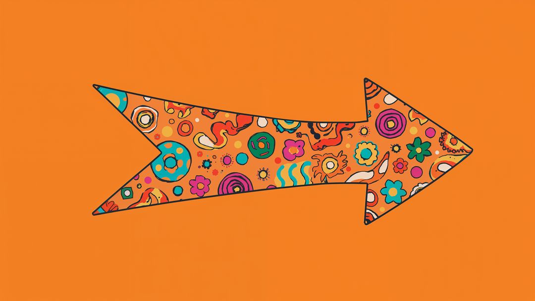 Colorful Stylized Arrow with Abstract Doodles on Orange