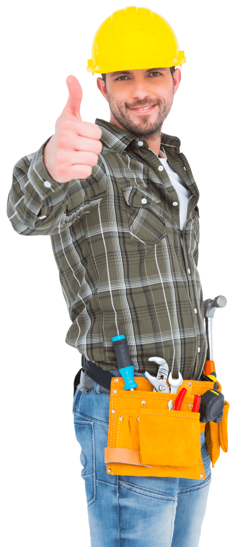 Confident Manual Worker Giving Thumbs Up in Transparent Background