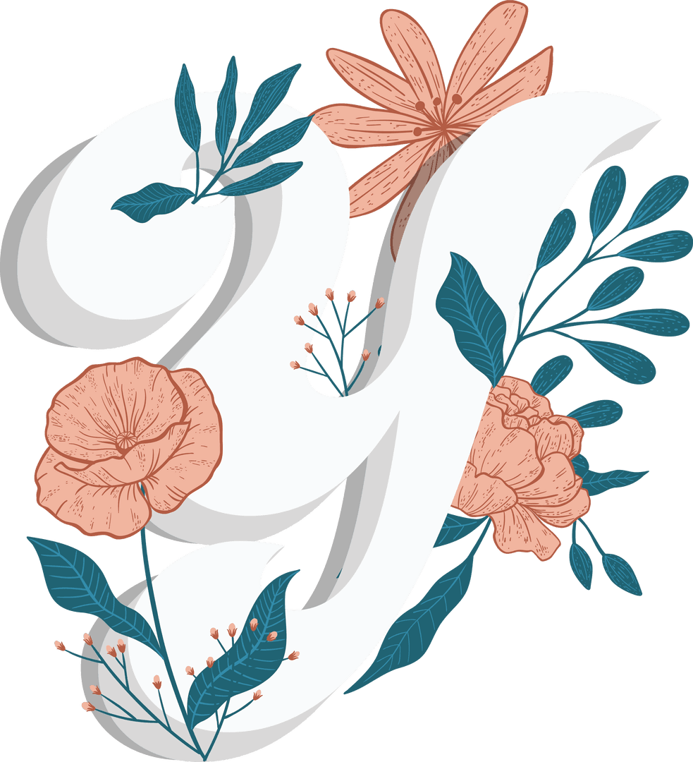 Floral Letter Y with Modern Botanical Design
