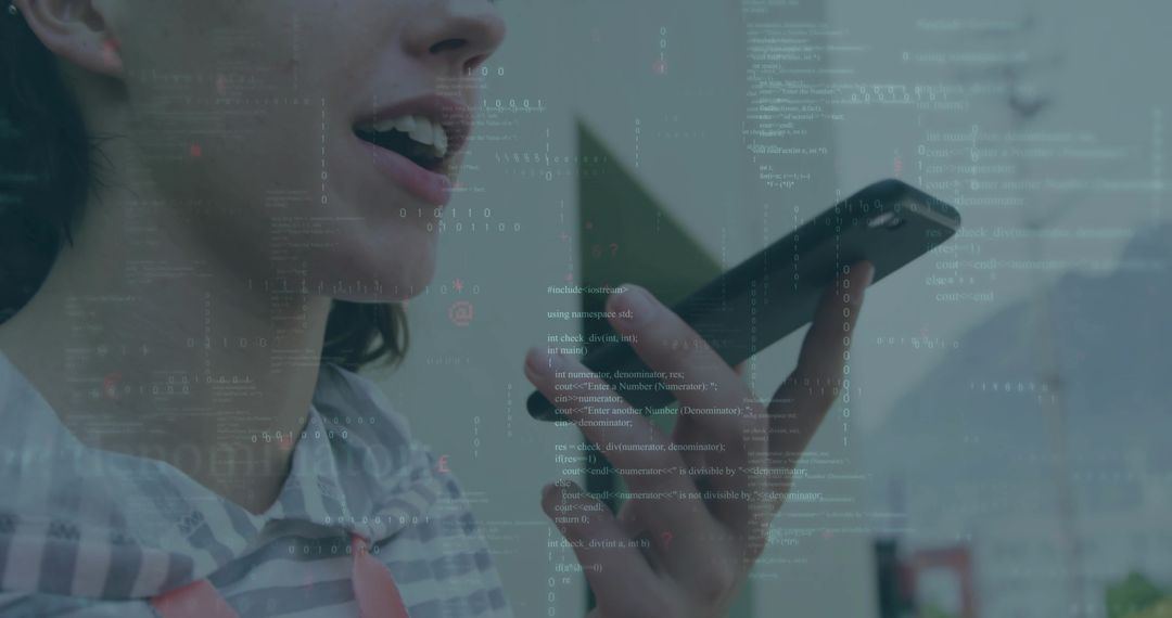 Person Using Voice Command with Code Overlay