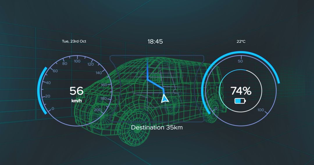 Futuristic Car Interface Display with Digital Van Overlay