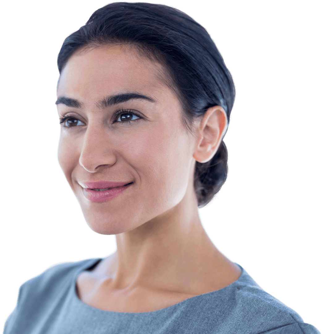 Transparent Businesswoman Smiling Confidently