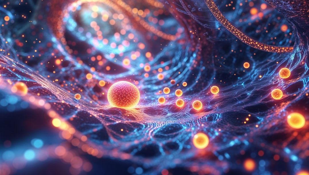 Glowing Spheres Within Vibrant Digital Network Landscape