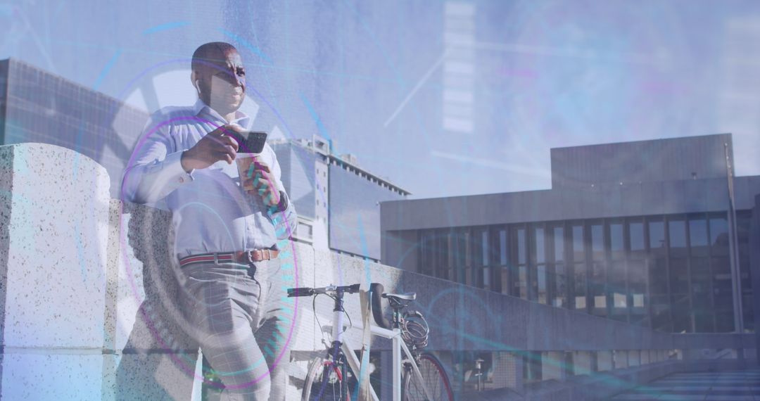 Businessman Analyzing Data on Smartphone at Modern Business Center