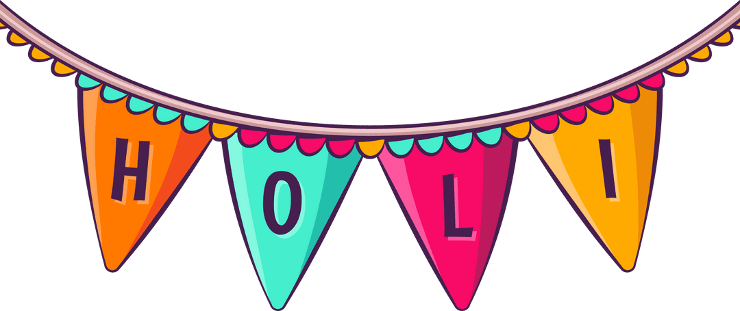 Vibrant Holi Pennant Bunting Garland on Transparent Background