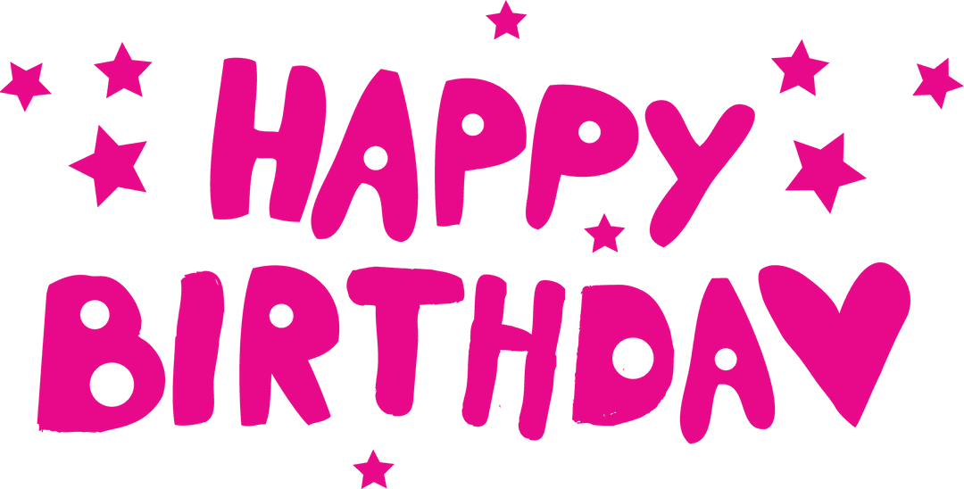Happy Birthday Graphic with Stars on Transparent Background