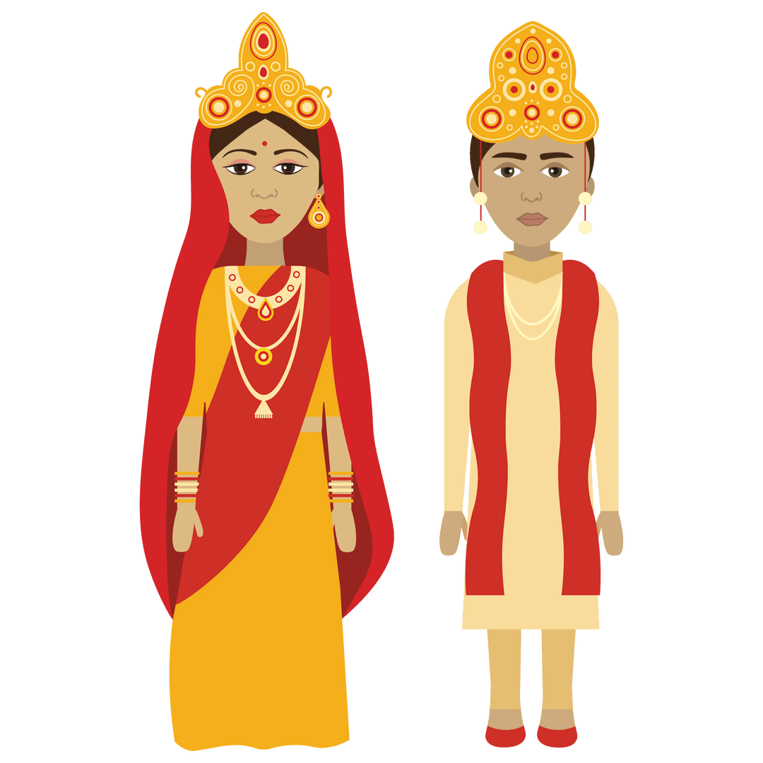 Odia Bride and Groom in Traditional Attire Vector with Transparent Background