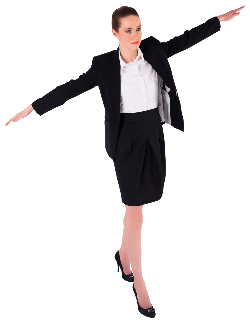 Transparent Businesswoman Balancing with Outstretched Arms