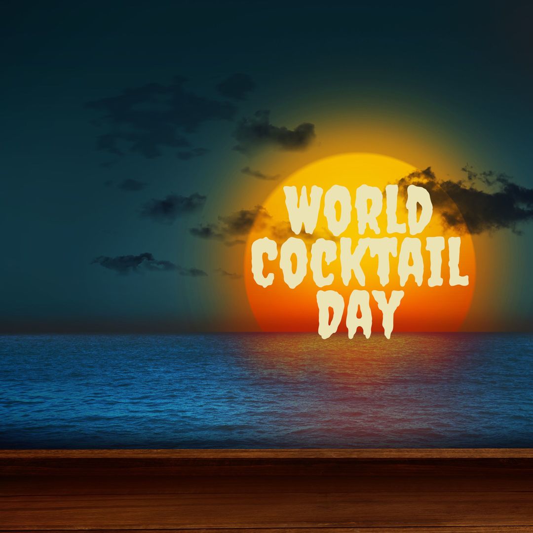 Celebrating World Cocktail Day with Ocean Sunset Background