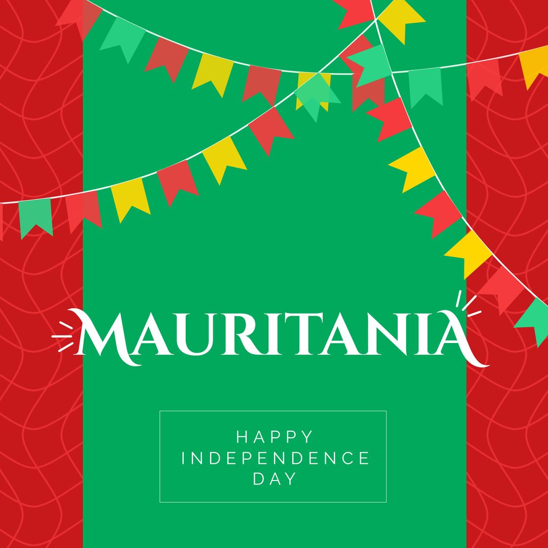 Mauritania Independence Day Banner with Colorful Bunting