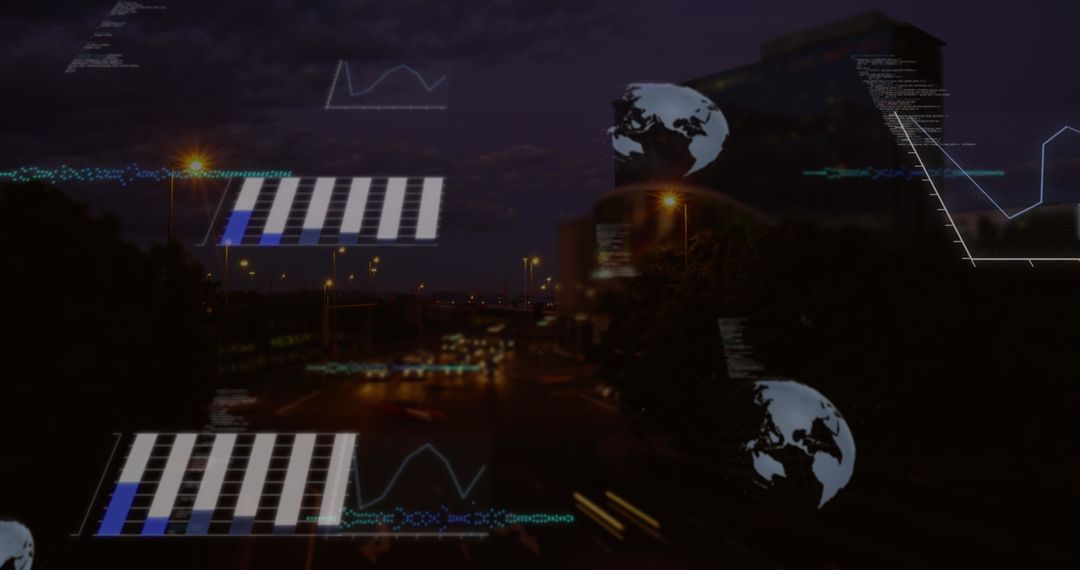 Globe and Data Over City with Traffic Lights Illustrating Global Business