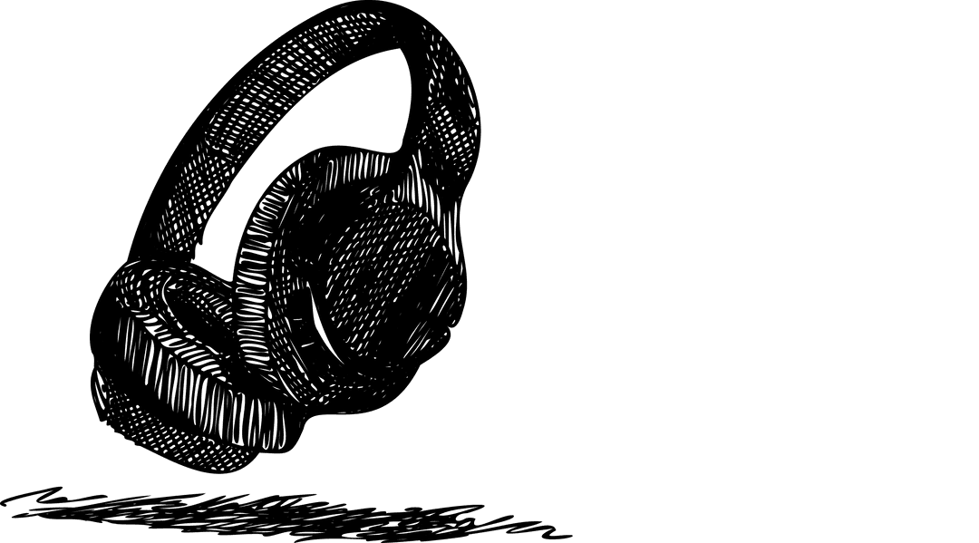 Hand-Drawn Sketch Monochrome Over-Ear Headphones on Transparent Background