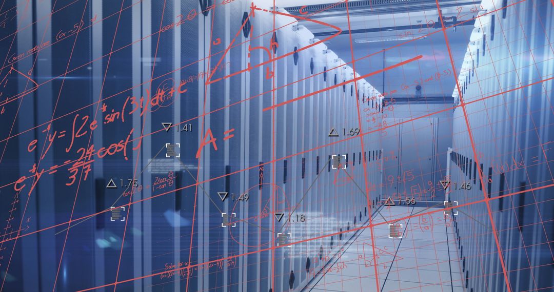 Futuristic Data Center with Innovative Digital Overlays