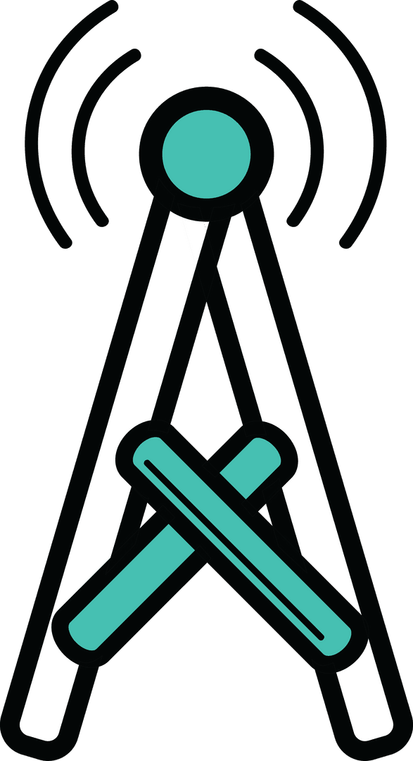 Digital Antenna Illustration with Connectivity Symbol on Transparent Background