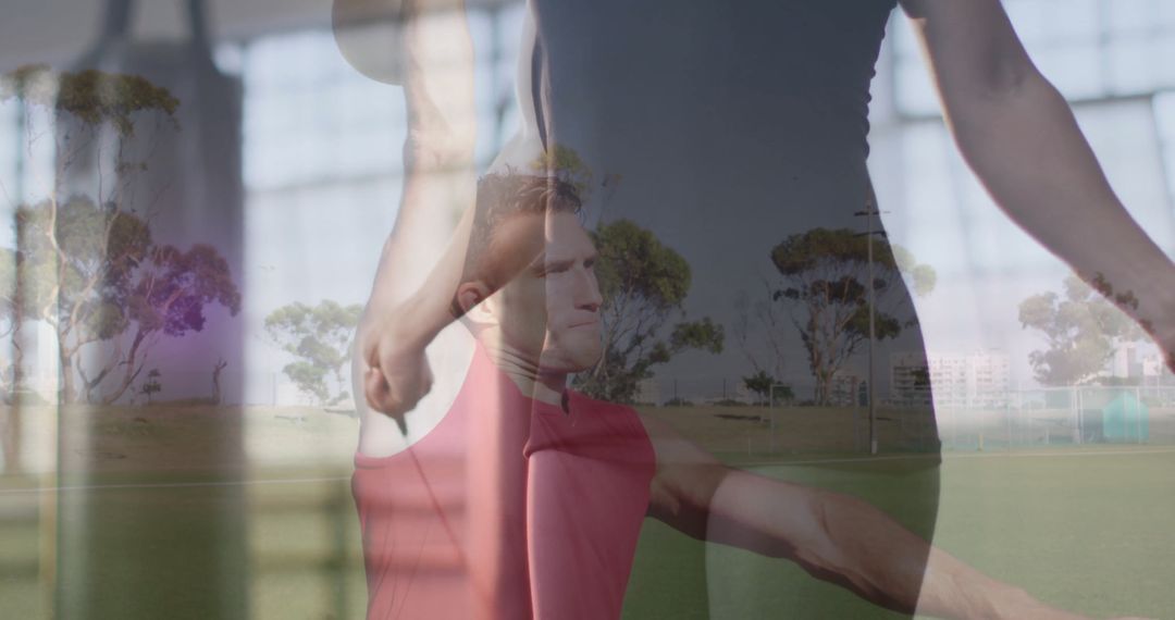 Athletic Duo Performing Synchronised Stretches