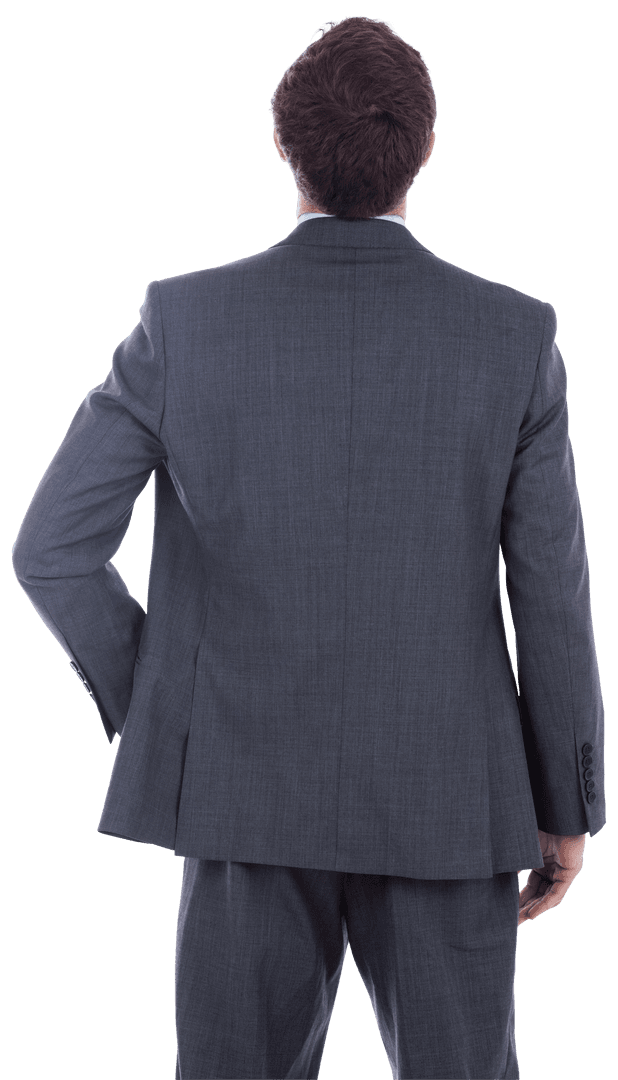 Transparent Businessman Standing with Hand on Hip Wearing Suit from Behind