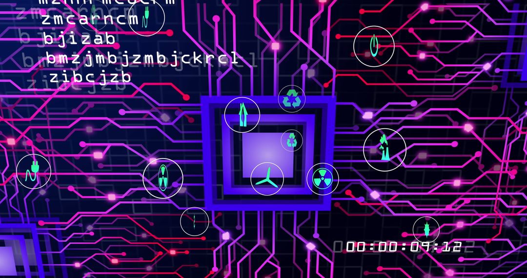 Ecology Icons Integrated into Digital Circuitry