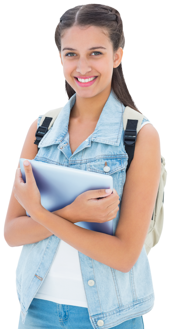 Smiling Schoolgirl Holding Tablet on Transparent Background - Download Free Stock Images Pikwizard.com