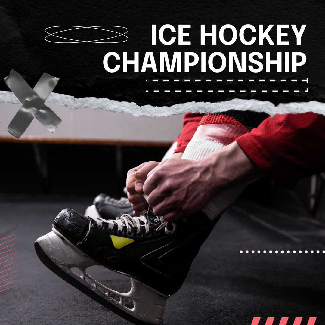 Ice Hockey Championship Concept with Player Tying Skates