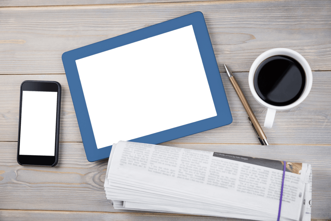 Transparent Tablet and Smartphone on Wooden Tabletop