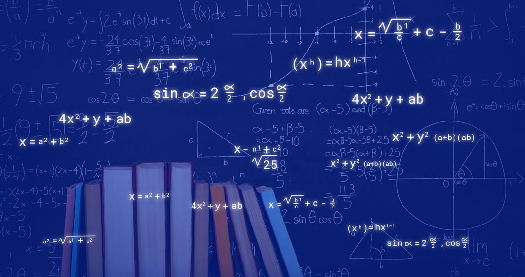 Mathematical Formulas Overstacked Books Representing Education and Science