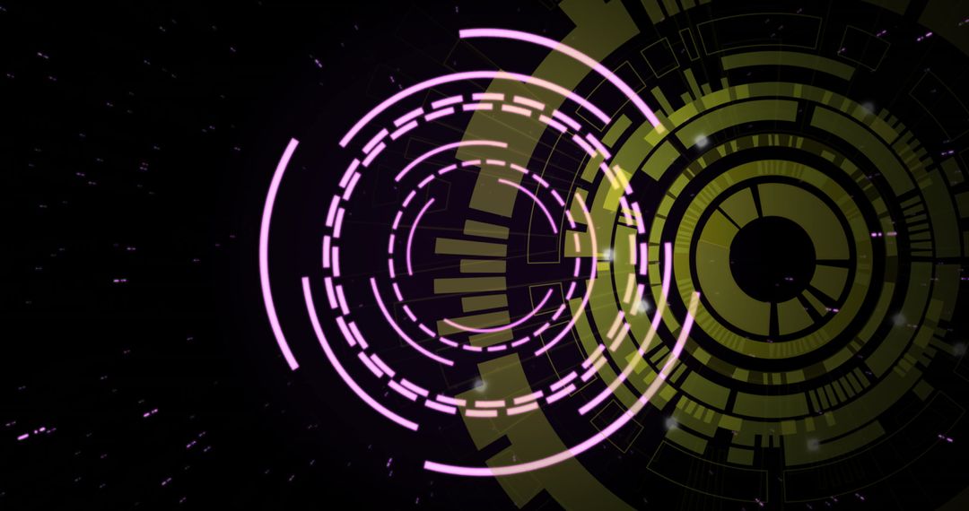 Futuristic Digital Interface with Circles and Tech Patterns