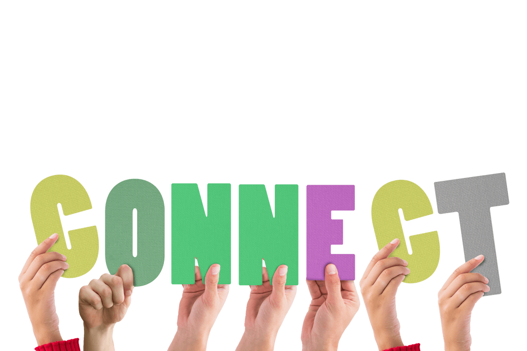 Hands Holding Colorful Transparent Letters Spelling Connect